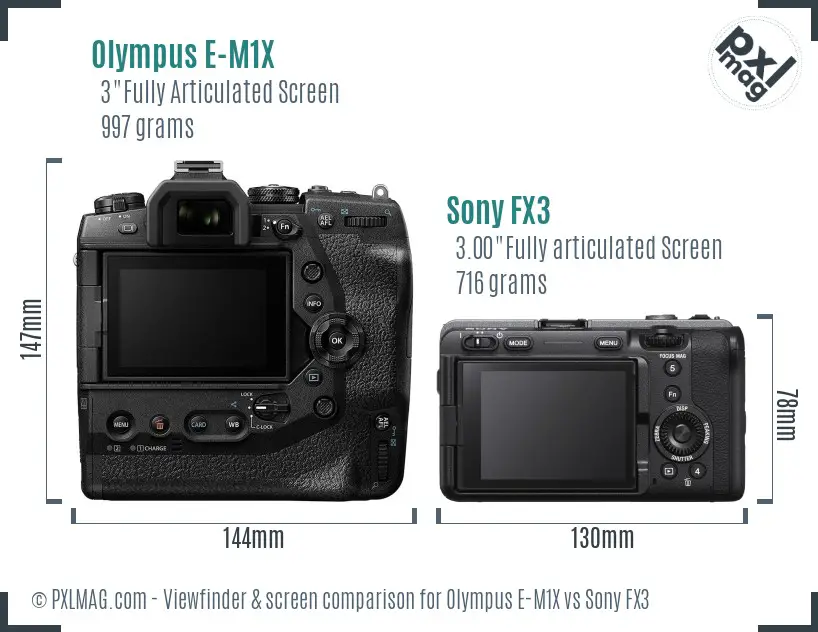 Olympus E-M1X vs Sony FX3 Screen and Viewfinder comparison