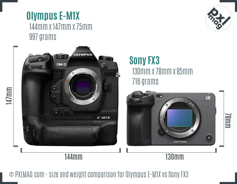 Olympus E-M1X vs Sony FX3 size comparison