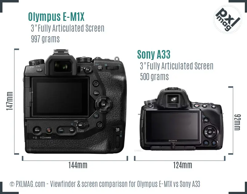 Olympus E-M1X vs Sony A33 Screen and Viewfinder comparison