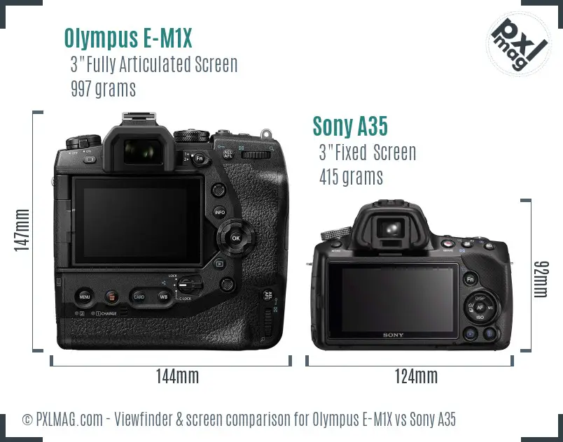 Olympus E-M1X vs Sony A35 Screen and Viewfinder comparison