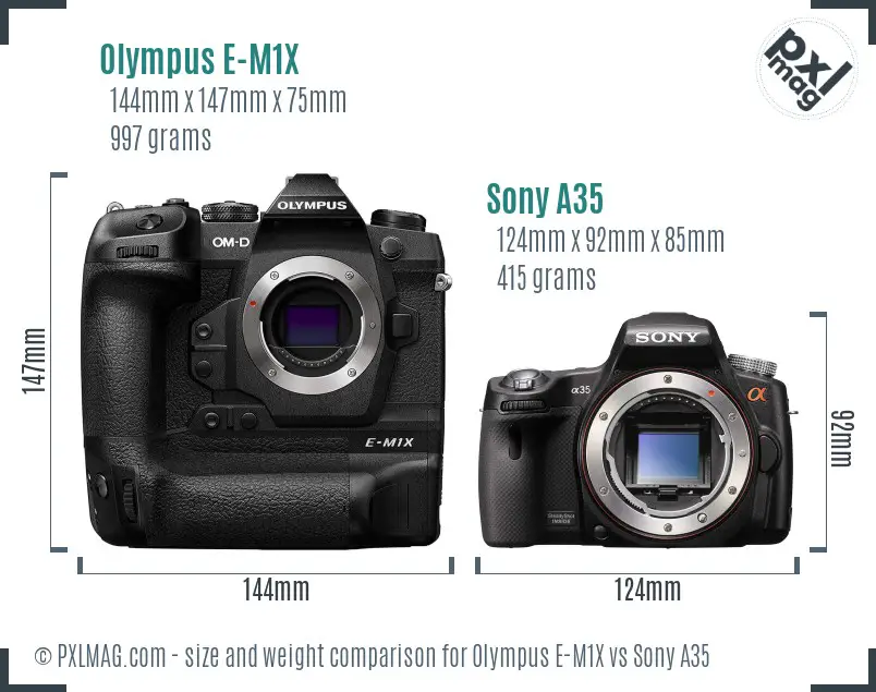 Olympus E-M1X vs Sony A35 size comparison
