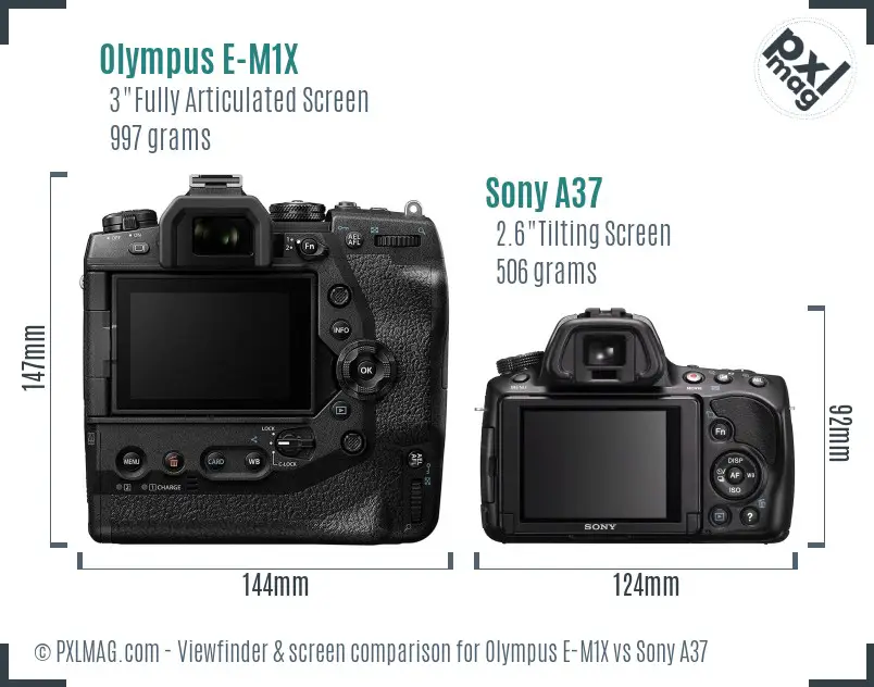 Olympus E-M1X vs Sony A37 Screen and Viewfinder comparison