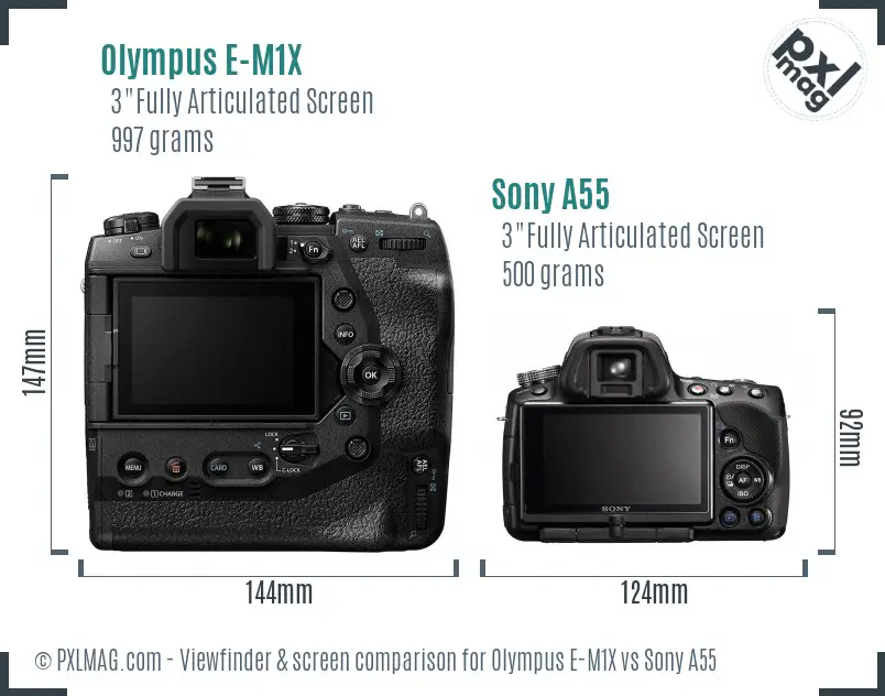 Olympus E-M1X vs Sony A55 Screen and Viewfinder comparison Olympus E-M1X vs Sony A55 Screen and Viewfinder comparison