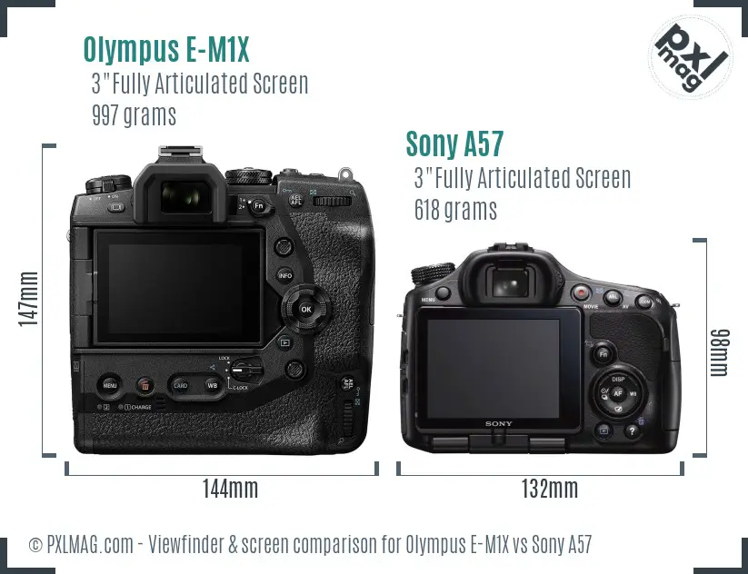 Olympus E-M1X vs Sony A57 Screen and Viewfinder comparison Olympus E-M1X vs Sony A57 Screen and Viewfinder comparison