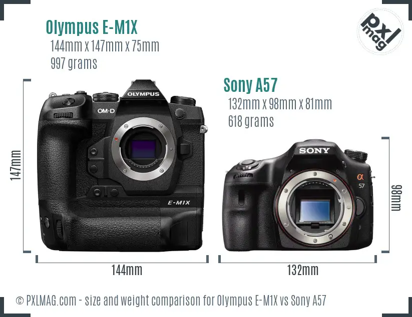 Olympus E-M1X vs Sony A57 size comparison Olympus E-M1X vs Sony A57 size comparison