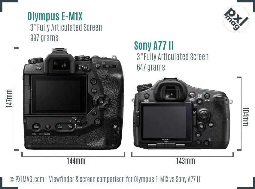 Olympus E-M1X vs Sony A77 II Screen and Viewfinder comparison