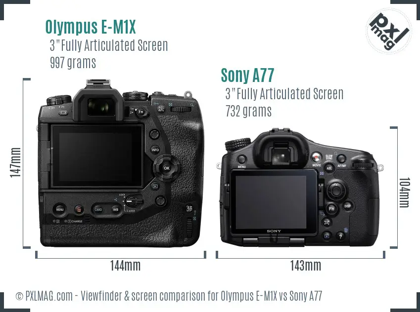 Olympus E-M1X vs Sony A77 Screen and Viewfinder comparison