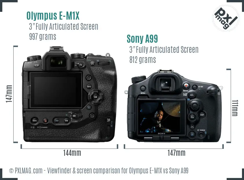 Olympus E-M1X vs Sony A99 Screen and Viewfinder comparison