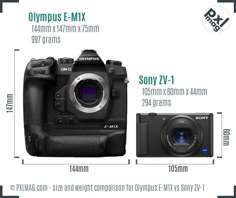 Olympus E-M1X vs Sony ZV-1 size comparison Olympus E-M1X vs Sony ZV-1 size comparison