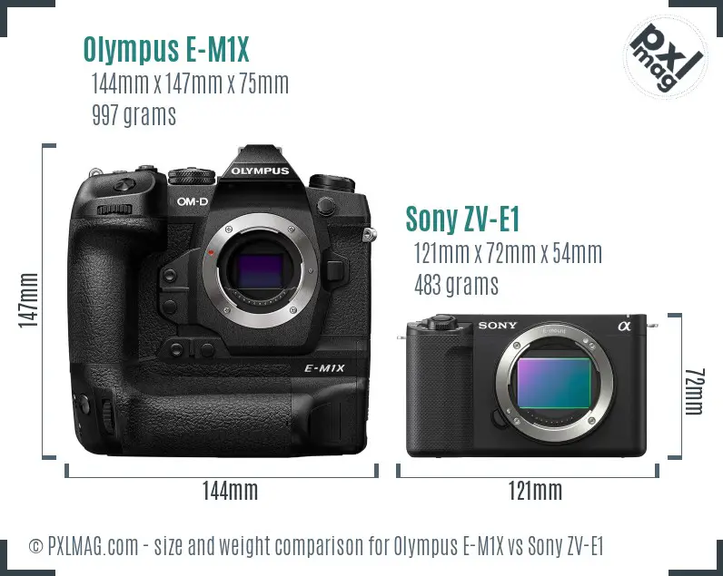 Olympus E-M1X vs Sony ZV-E1 size comparison