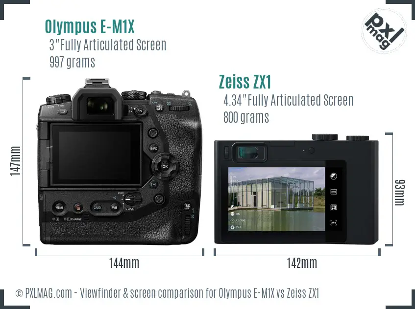 Olympus E-M1X vs Zeiss ZX1 Screen and Viewfinder comparison
