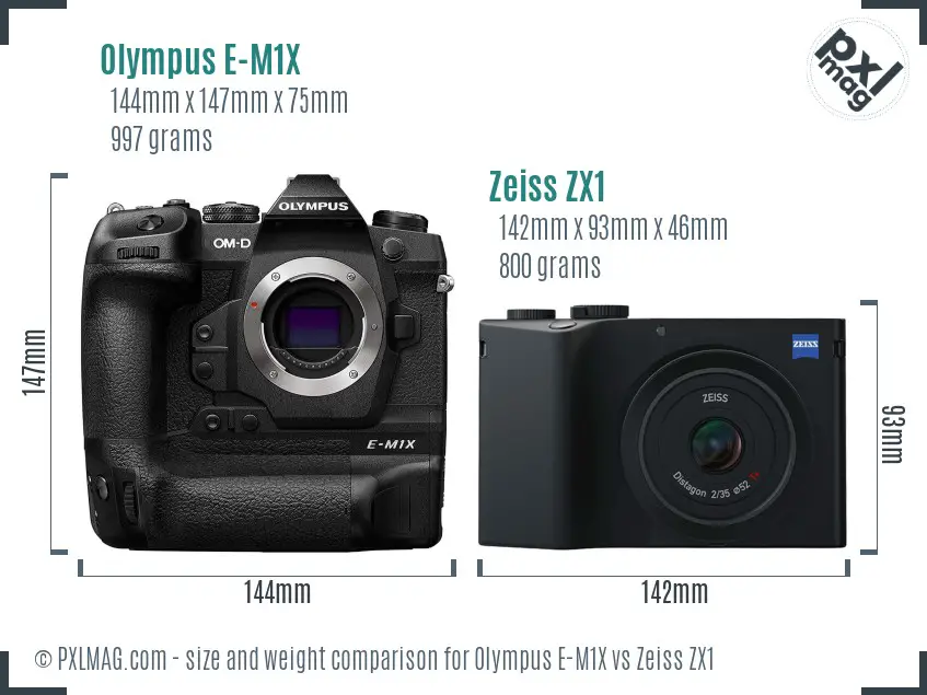 Olympus E-M1X vs Zeiss ZX1 size comparison