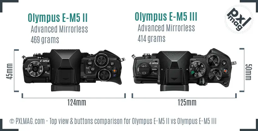 Olympus E-M5 II vs Olympus E-M5 III top view buttons comparison