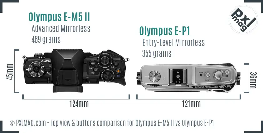 Olympus E-M5 II vs Olympus E-P1 top view buttons comparison