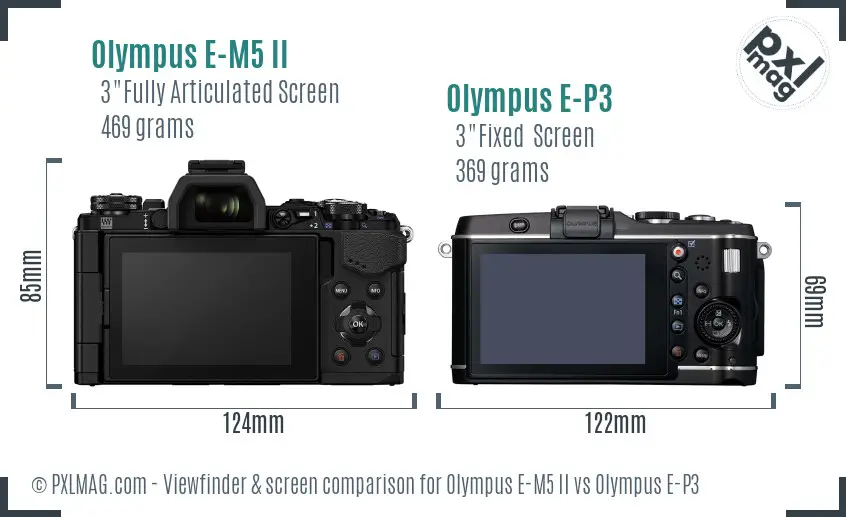 Olympus E-M5 II vs Olympus E-P3 Screen and Viewfinder comparison