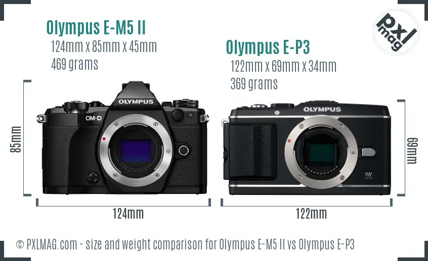 Olympus E-M5 II vs Olympus E-P3 size comparison