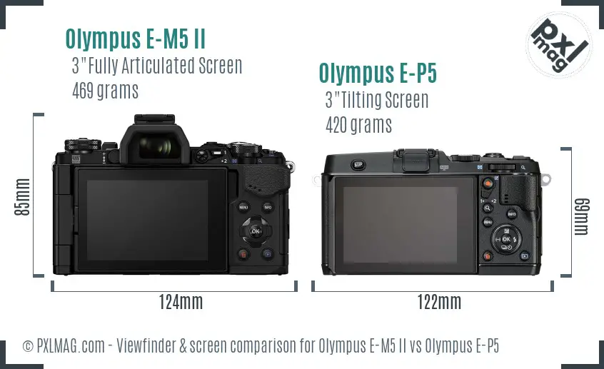 Olympus E-M5 II vs Olympus E-P5 Screen and Viewfinder comparison