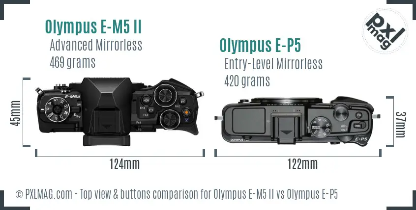 Olympus E-M5 II vs Olympus E-P5 top view buttons comparison