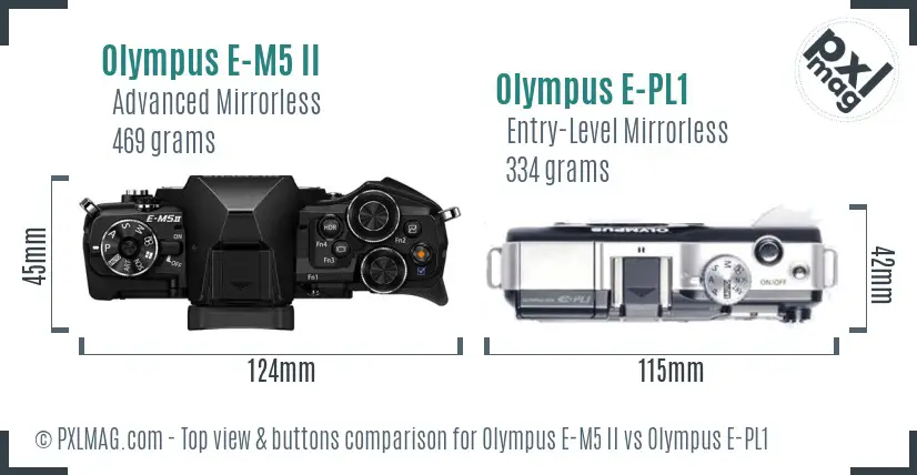Olympus E-M5 II vs Olympus E-PL1 top view buttons comparison