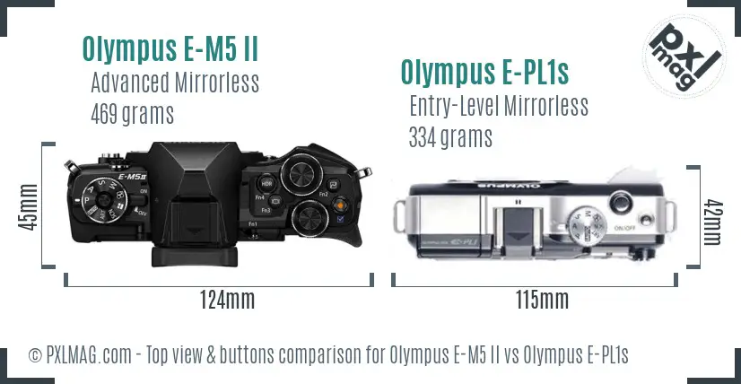 Olympus E-M5 II vs Olympus E-PL1s top view buttons comparison