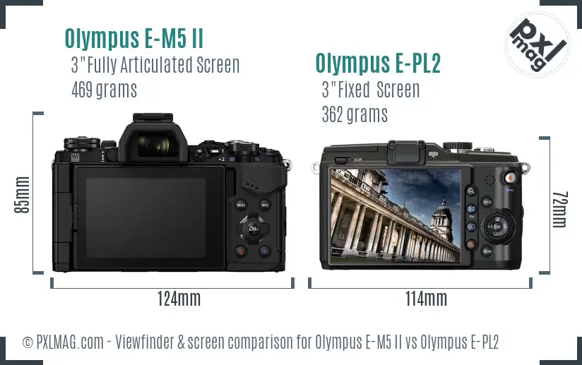 Olympus E-M5 II vs Olympus E-PL2 Screen and Viewfinder comparison
