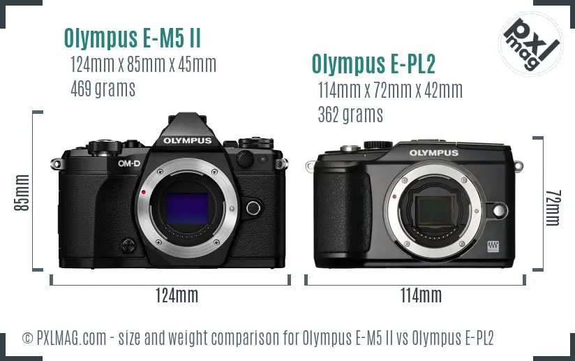 Olympus E-M5 II vs Olympus E-PL2 size comparison