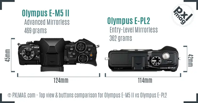 Olympus E-M5 II vs Olympus E-PL2 top view buttons comparison