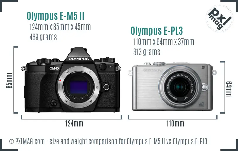 Olympus E-M5 II vs Olympus E-PL3 size comparison