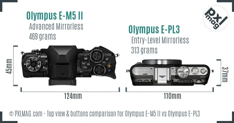Olympus E-M5 II vs Olympus E-PL3 top view buttons comparison