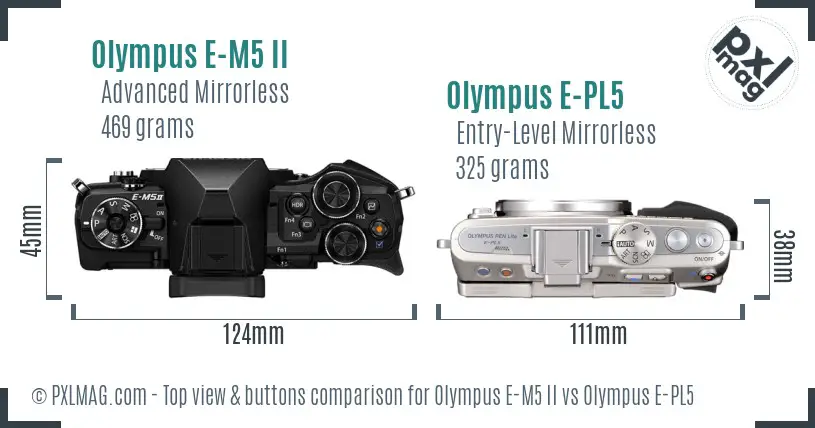 Olympus E-M5 II vs Olympus E-PL5 top view buttons comparison