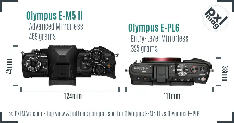 Olympus E-M5 II vs Olympus E-PL6 top view buttons comparison