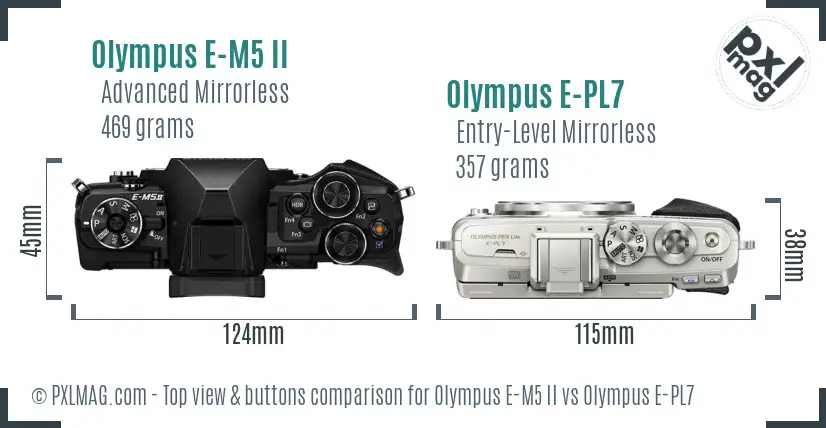 Olympus E-M5 II vs Olympus E-PL7 top view buttons comparison