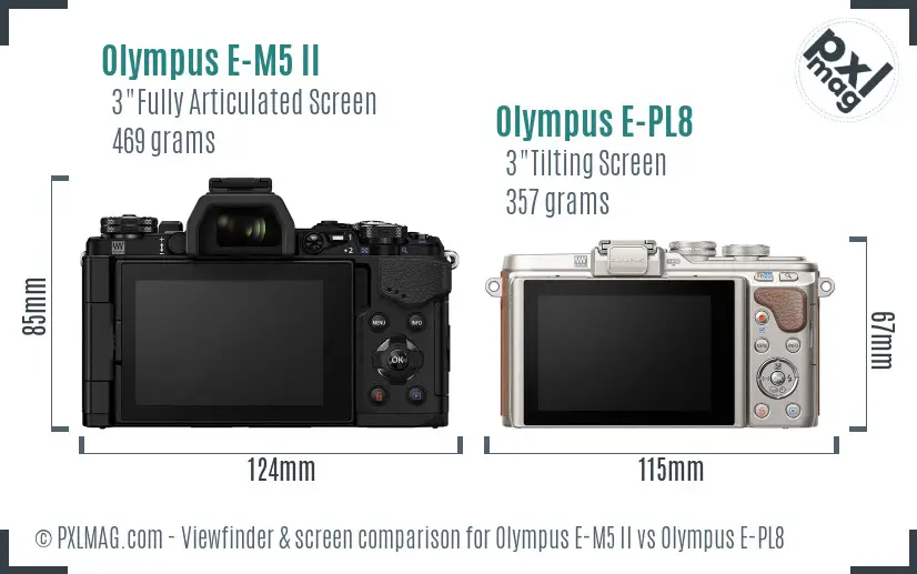 Olympus E-M5 II vs Olympus E-PL8 Screen and Viewfinder comparison