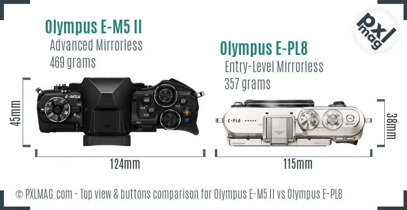 Olympus E-M5 II vs Olympus E-PL8 top view buttons comparison