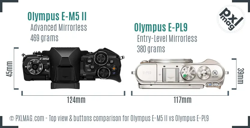 Olympus E-M5 II vs Olympus E-PL9 top view buttons comparison