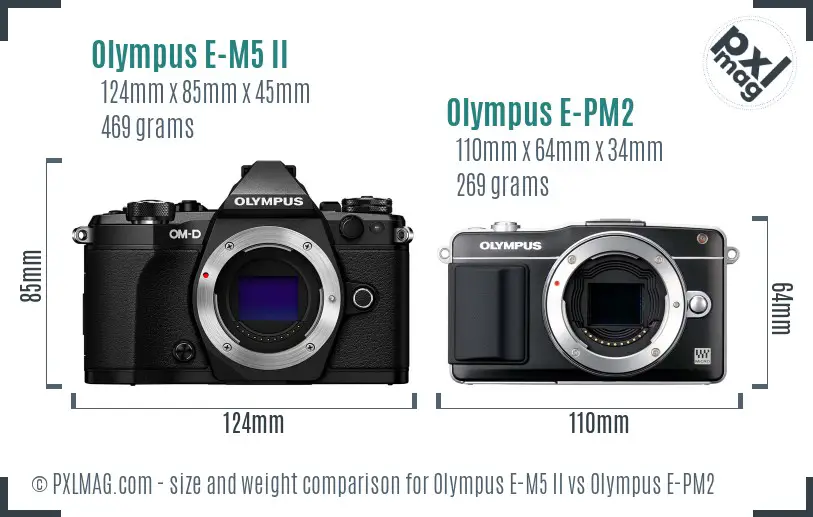 Olympus E-M5 II vs Olympus E-PM2 size comparison