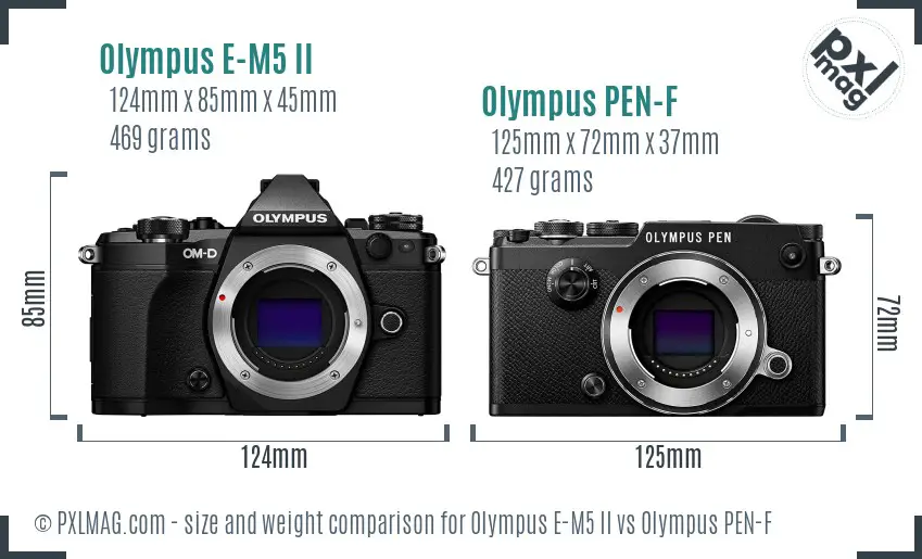 Olympus E-M5 II vs Olympus PEN-F size comparison