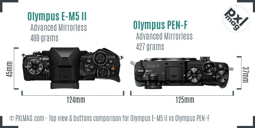 Olympus E-M5 II vs Olympus PEN-F top view buttons comparison