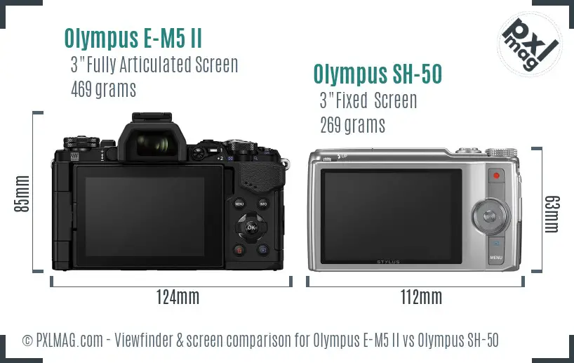 Olympus E-M5 II vs Olympus SH-50 Screen and Viewfinder comparison