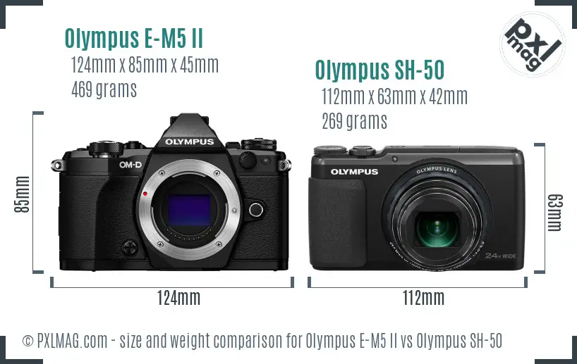 Olympus E-M5 II vs Olympus SH-50 size comparison