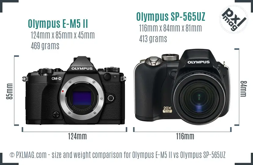 Olympus E-M5 II vs Olympus SP-565UZ size comparison
