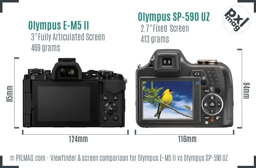 Olympus E-M5 II vs Olympus SP-590 UZ Screen and Viewfinder comparison