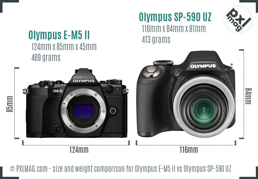 Olympus E-M5 II vs Olympus SP-590 UZ size comparison