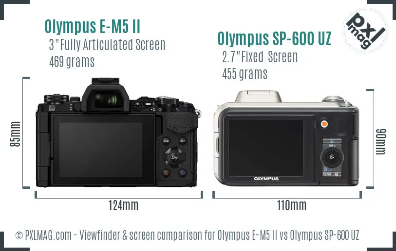 Olympus E-M5 II vs Olympus SP-600 UZ Screen and Viewfinder comparison