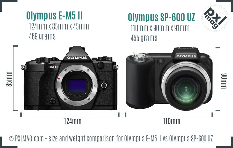 Olympus E-M5 II vs Olympus SP-600 UZ size comparison