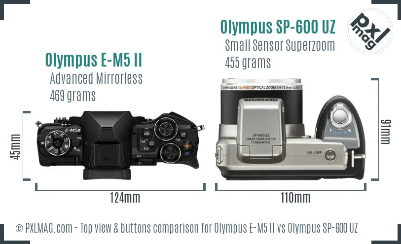Olympus E-M5 II vs Olympus SP-600 UZ top view buttons comparison