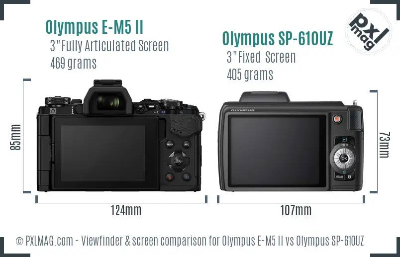 Olympus E-M5 II vs Olympus SP-610UZ Screen and Viewfinder comparison