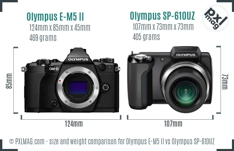 Olympus E-M5 II vs Olympus SP-610UZ size comparison