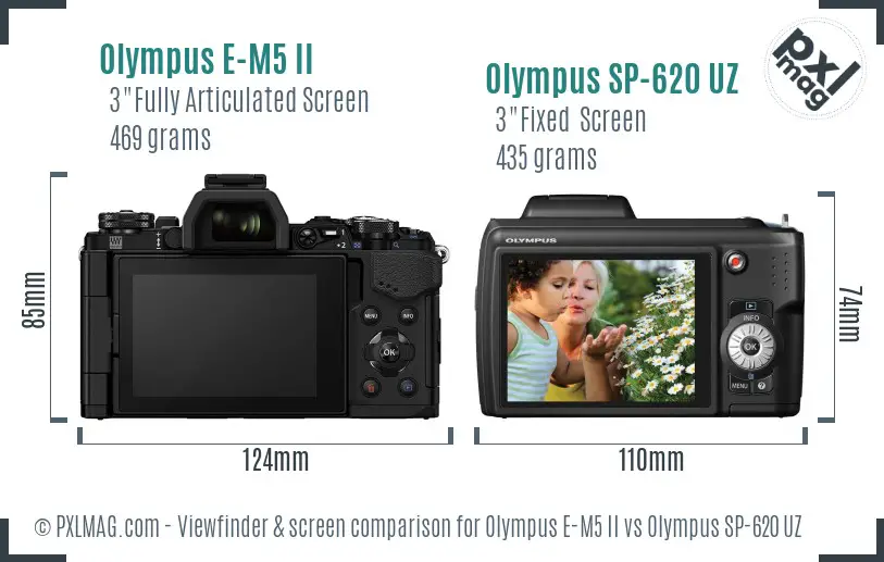 Olympus E-M5 II vs Olympus SP-620 UZ Screen and Viewfinder comparison
