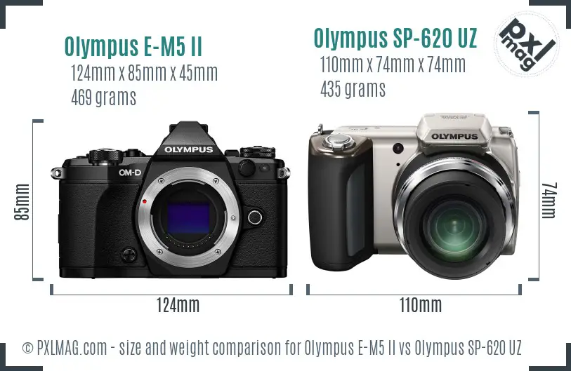 Olympus E-M5 II vs Olympus SP-620 UZ size comparison